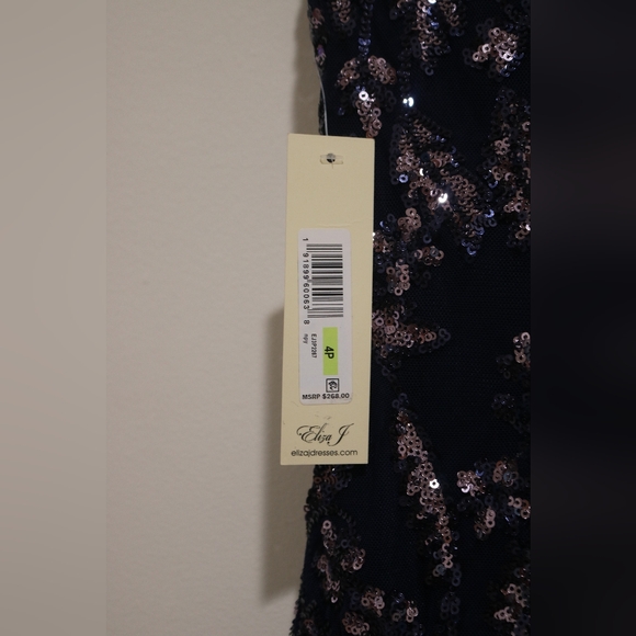 Eliza J Petite Feather-Trim Sequin Sheath Dress - Navy Pansy - Picture 8 of 11